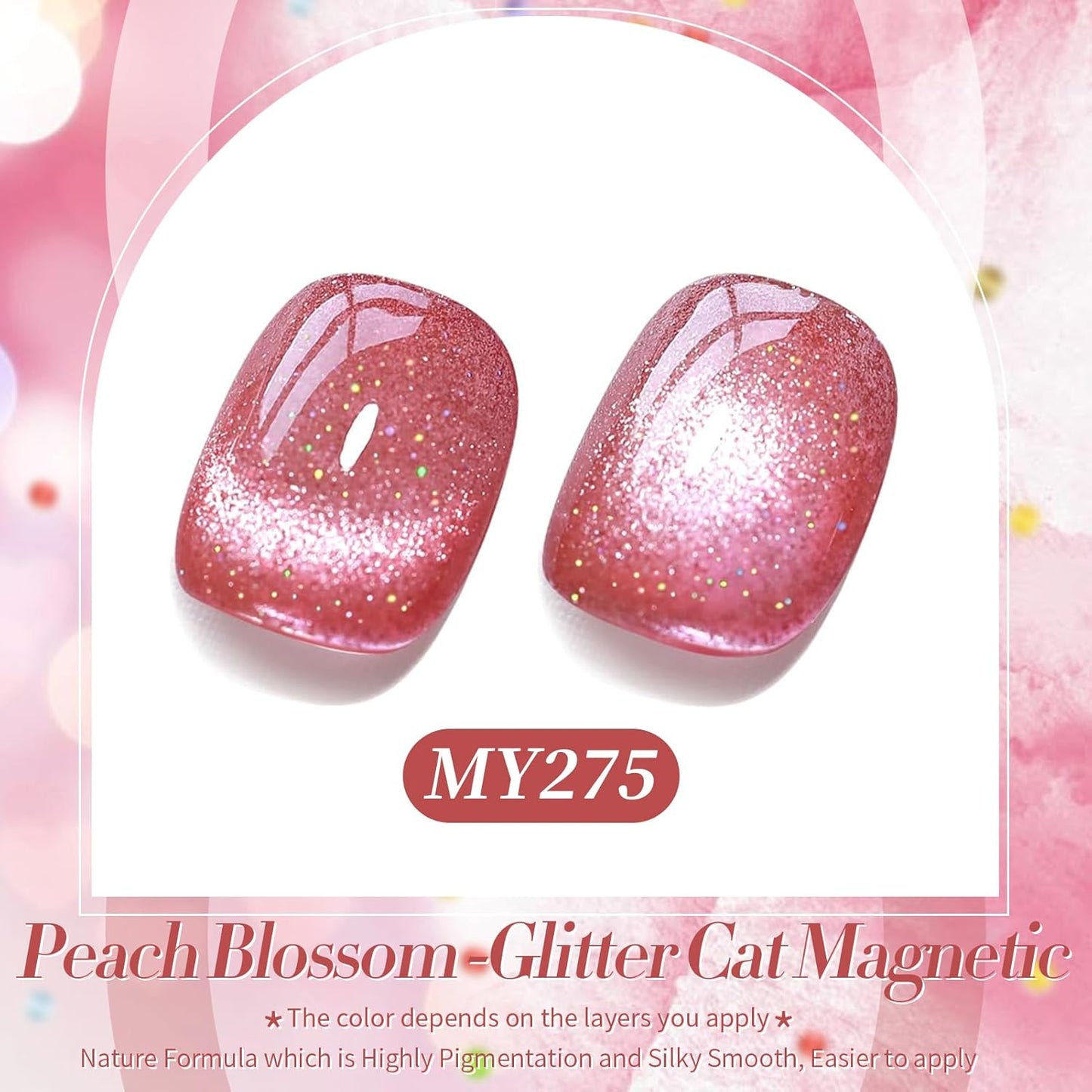 BORN PRETTY Cat Magnetic Eye Gel Nail Polish,Peach Blossom Glitter Cat Magnetic Gel Nail Polish Magnetic Nail Polish for Nail Art Manicure Salon DIY at Home 15ML-BrightBean Baby