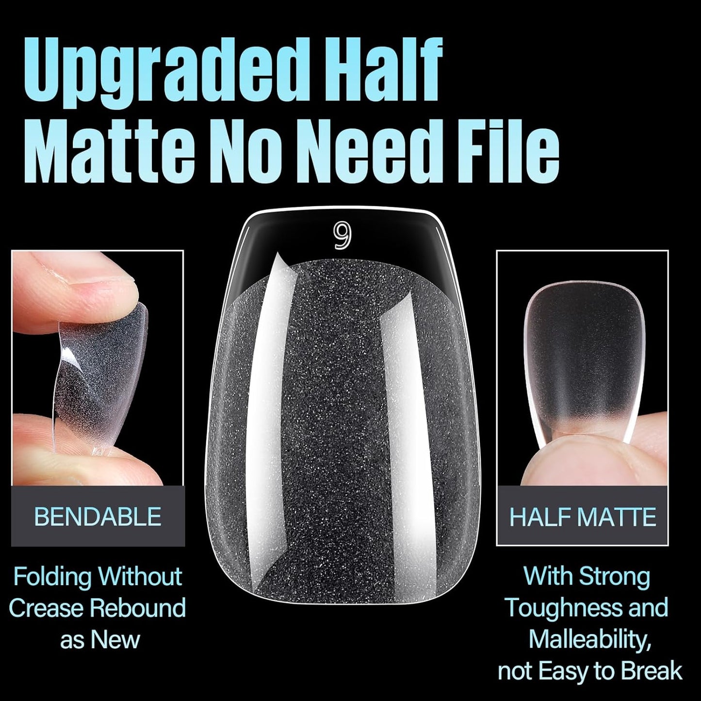 TOMICCA Short Coffin Nail Tips,240Pcs Soft Acrylic Nail Tips Full Cover,Gel Nails Tips Half Matte Press on Nails Clear Fake Nails Extension Tips for Salon DIY 12Sizes-BrightBean Baby