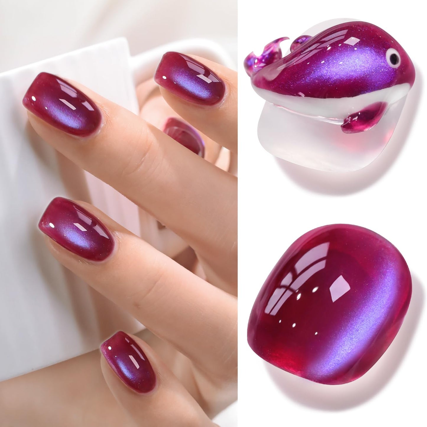 Double Rhythm Jelly Glass Cat Eye Gel Polish with Magnet 15ML Holographic Glitter Shimmer Translucent Sheer Color Magnetic Nail Polish Salon DIY at Home (Burgundy Purple-MC1265)-BrightBean Baby
