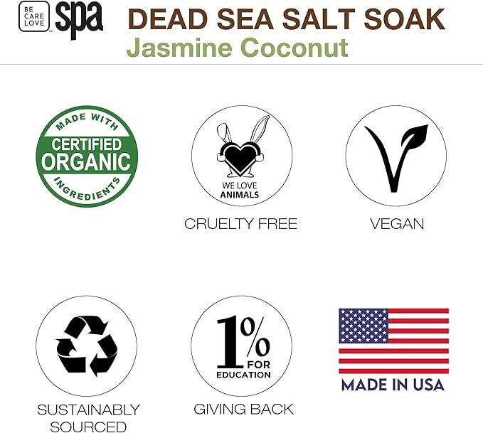 BCL SPA Dead Sea Salt Soak - Bath Salt with Organic Jasmine + Coconut, Shae Butter, Arnica, Aloe Vera Juice, Chamomile, Argan Oil & Jojoba Oil Skin Exfoliator - Home/Professional Use 16 fl oz-BrightBean Baby