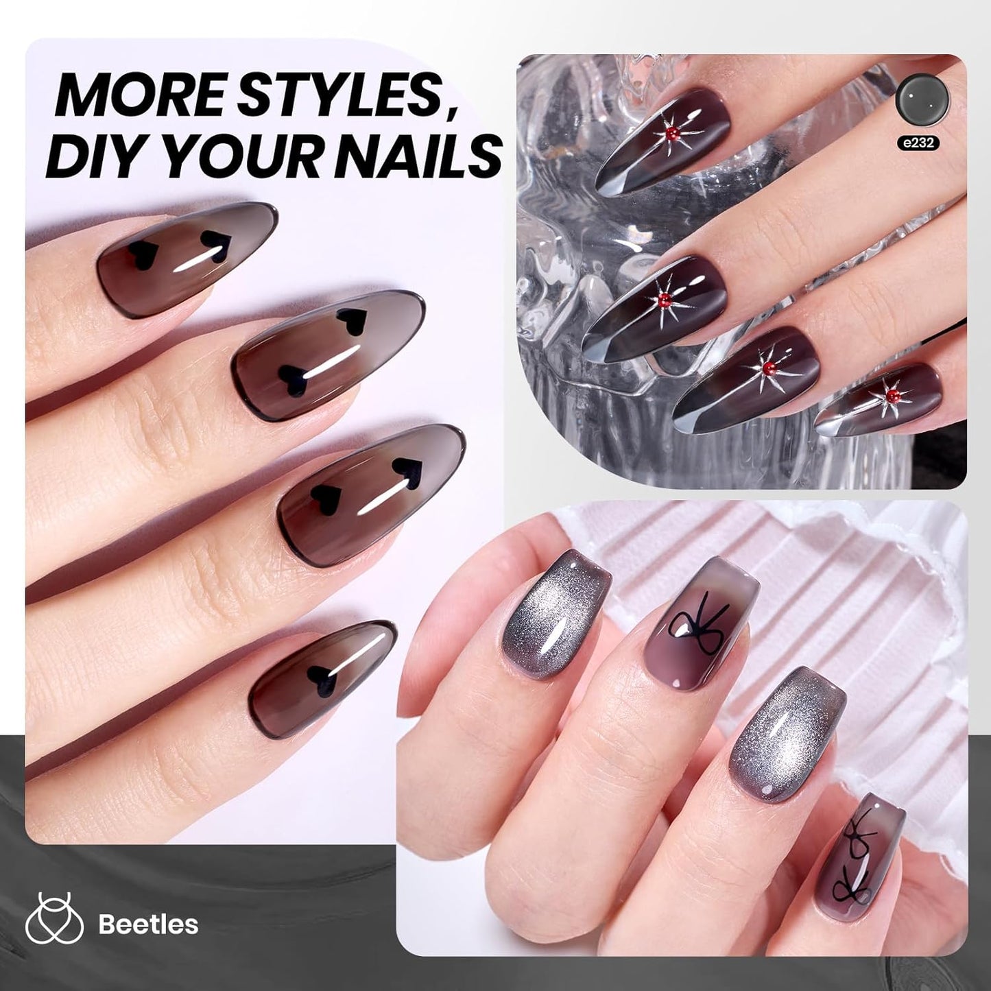 Beetles Black Jelly Gel Nail Polish - 15ML Sheer Black Gel Polish Neutral Jelly Translucent Effect Soak Off UV French Nail Art DIY Home Manicure Gift for Women-BrightBean Baby