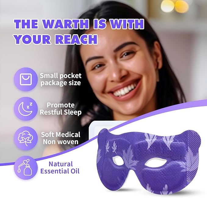 18 Packs Lavender Steam Eye Masks for Dry Eyes 40 Mins Warm Eye Mask Heated Eye Mask Reduce Puffiness Dark Circles Travel Essentials Eye Masks for Sleep Disposable(Lavender,Hollow)-BrightBean Baby