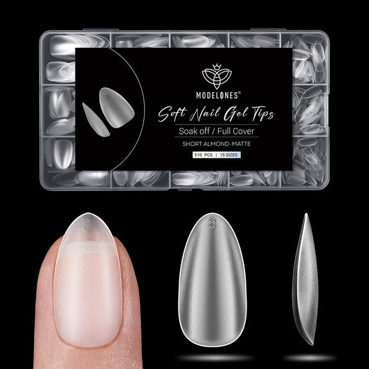 modelones Short Almond Fake Nail Tips - 510Pcs Full Matte Gel Tips Pre-shaped Full Cover Clear Acrylic Gel Kit False Press on Nails for Extension DIY Salon 15Sizes-BrightBean Baby