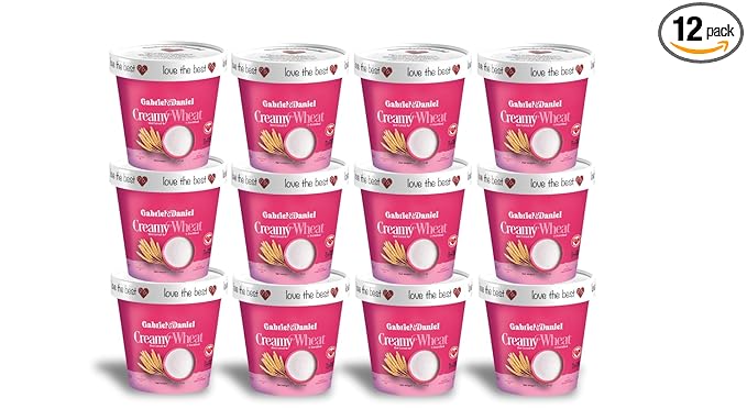 Gabriel & Daniel Organic Instant Creamy Wheat (Farina) Hot Cereal Cup – Non-GMO, Pure and Organic Breakfast Cereal – Rich in Iron & Vitamin C for a Nourishing and Quick Meal – Smooth & Creamy Texture (Pack of 12)-BrightBean Baby