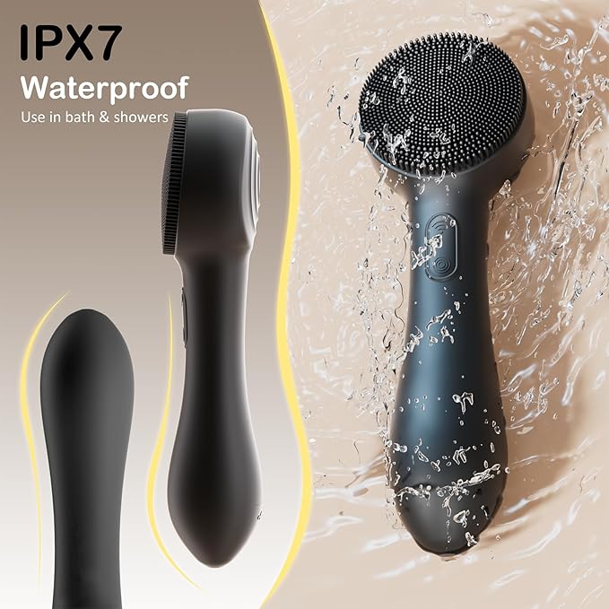 Facial Cleansing Brush Silicone Face Scrubber Waterproof Rechargeable Exfoliator Massage Device for Men & Women, Deep Pore Cleansing, Exfoliating, Removing Blackhead Electric Face Scrub Brush (Black)-BrightBean Baby