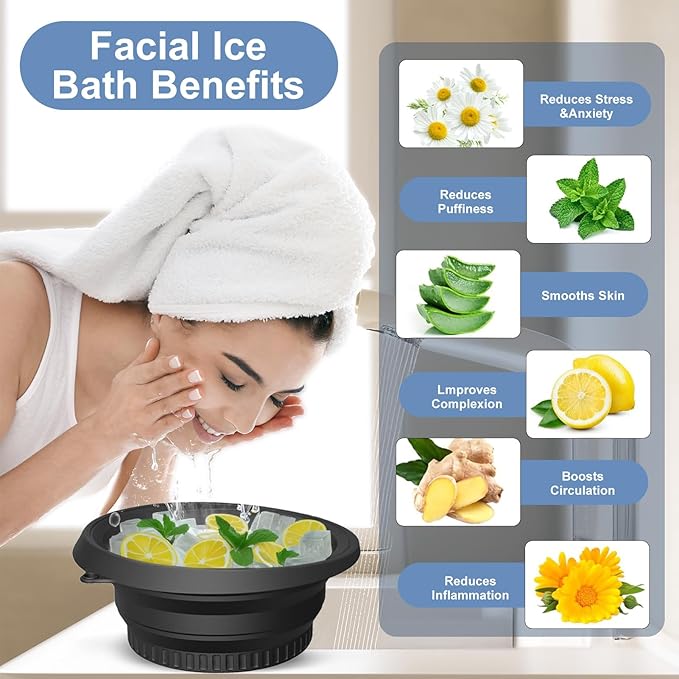 Face Ice Bath Bowl With Built-In Ice Tray, Silicone Ice Bowl Facial Folding Washbasin for Cold Plunge Therapy, Skin Tightening & Acne Relief, Reusable Ice Cubes Portable Spa Tool for Home & Travel-BrightBean Baby