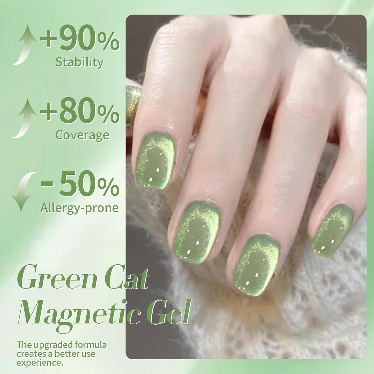 BORN PRETTY Green Cat Magnetic Eye Gel Nail Polish Shimmer Glitter Holographic Aurora Green Magnetic Gel Polish Nail Art Manicure DIY at Home 15ML-BrightBean Baby