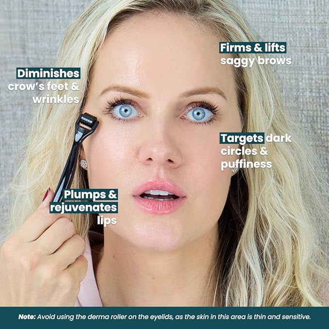 Gin Amber Beauty Mini Derma roller (0.25mm) - 48 Real Individual Needles, Microdermabrasion Device for Skin Care, Serum Absorption with Microneedling, Tool, Hygienic Case (Black Mini 0.25mm)-BrightBean Baby