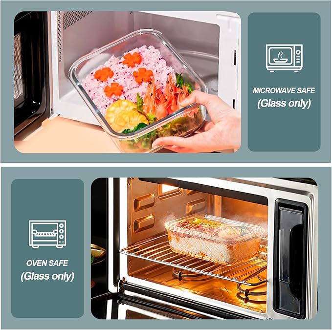 KOMUEE 30 oz 5 Pack Glass Meal Prep Containers, Glass Storage Containers with Lids - Dishwahser, Microwave, Oven and Freezer Safe