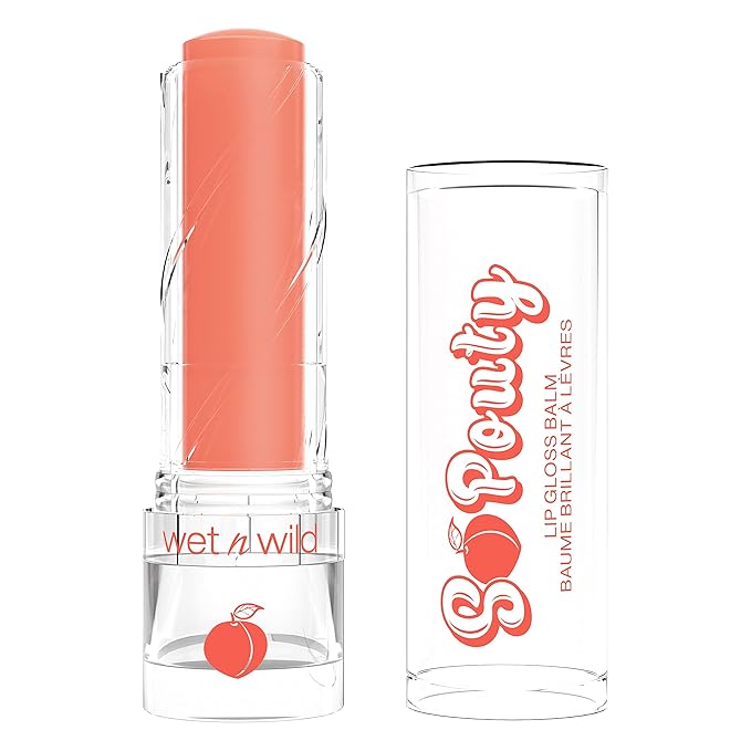 wet n wild Perfect Pout So Pouty Shine Tinted Lip Balm Peach Flavored, Hyaluronic Acid, Vegan Collagen, Moisturizing For Dry Lip Care, Pink-BrightBean Baby