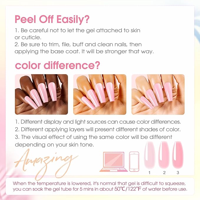 ROSALIND Poly Nail Gel Kit -14 Colors Nail Art Accessories kit Clear Nude Nail Extension Gel Starter with Slip Solution White Nude Pink Nail Extensions Gels Set with Mini UV Lamp-BrightBean Baby
