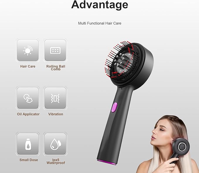 Red Light Dot Scalp Massager - 72-Point Vibration Comb for Hair Care, 3 in 1 Hair Oil Applicator,ipx7 Waterproof Scalp Oil Applicato,Rechargeable Home Use Device with Safety Indicator（Black）-BrightBean Baby