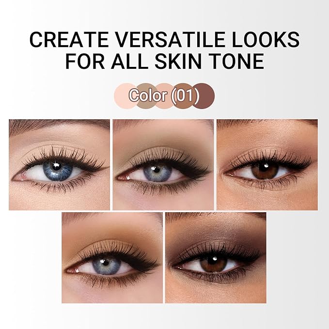 Erinde 5 Colors Matte Eyeshadow Palette Makeup, Natural Classic Nude Neutral Nude Brown Eye Shadow, Long Wearing Waterproof Everyday Eye Makeup for Brown Eyes, Off White Beige, Light to Dark Brown, 01-BrightBean Baby