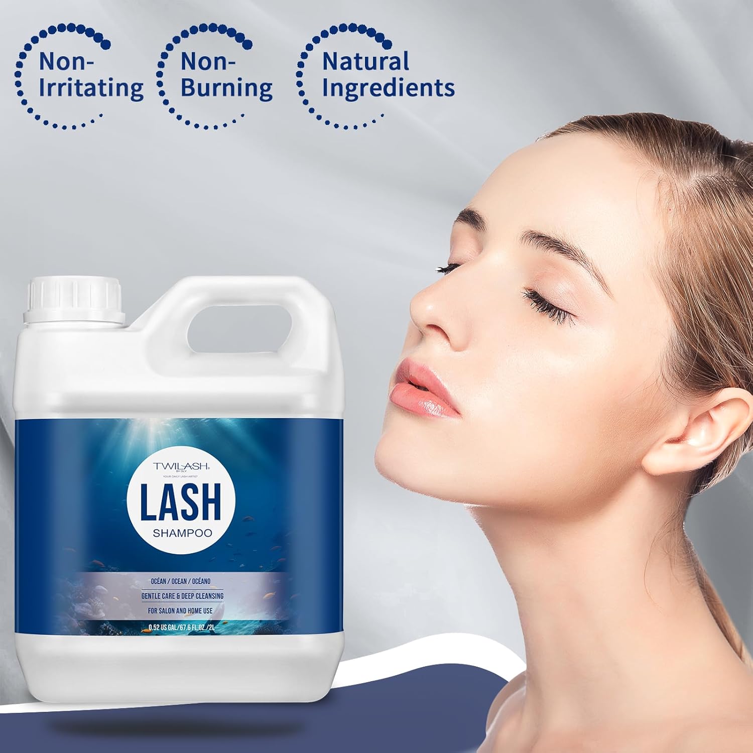 Lash Shampoo Bulk, Eyelash Cleanser for Extensions 2 Liters, Safe Makeup Remover, Non-irritating or Burning Eyelid Foaming Cleanser for Professional Salon and Home Use (Ocean-2L)-BrightBean Baby