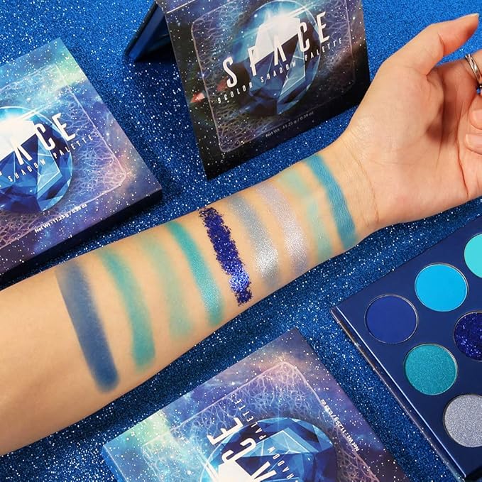 docolor Eyeshadow Palette 9 Colors Blue Eyeshadow Gemstone Shadow Palette Highly Pigmented Mattes Shimmers Smokey Glitter Cream Colorful Powder Blendable Long Lasting Waterproof Makeup Palette-BrightBean Baby