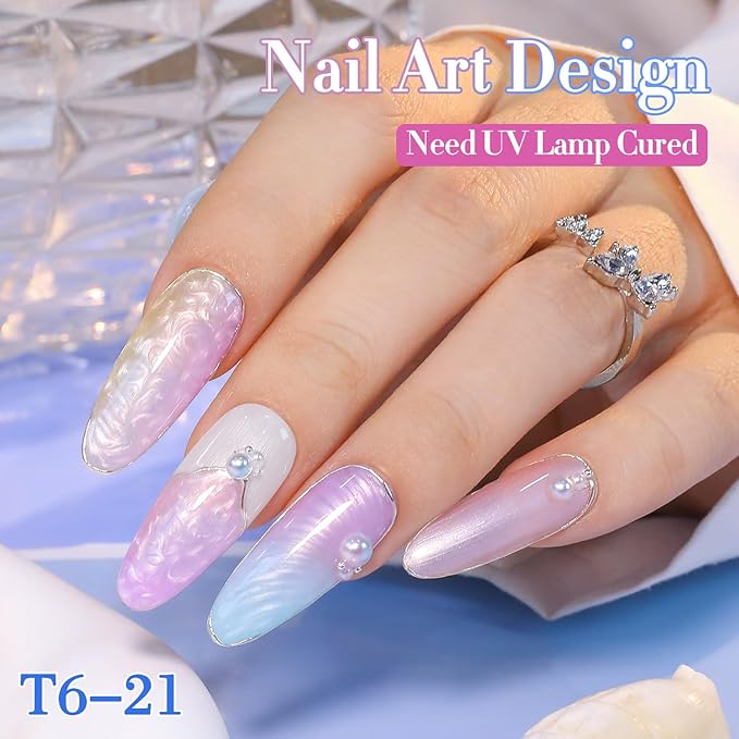 Double Rhythm 6 Pcs 15 ML Gel Polish Set Same Color Same Bottle Soak Off Gel Polish Kit Nail Art Manicure Salon DIY at Home for Women (Pearl Pink White Green Blue Purple-T6-21)-BrightBean Baby