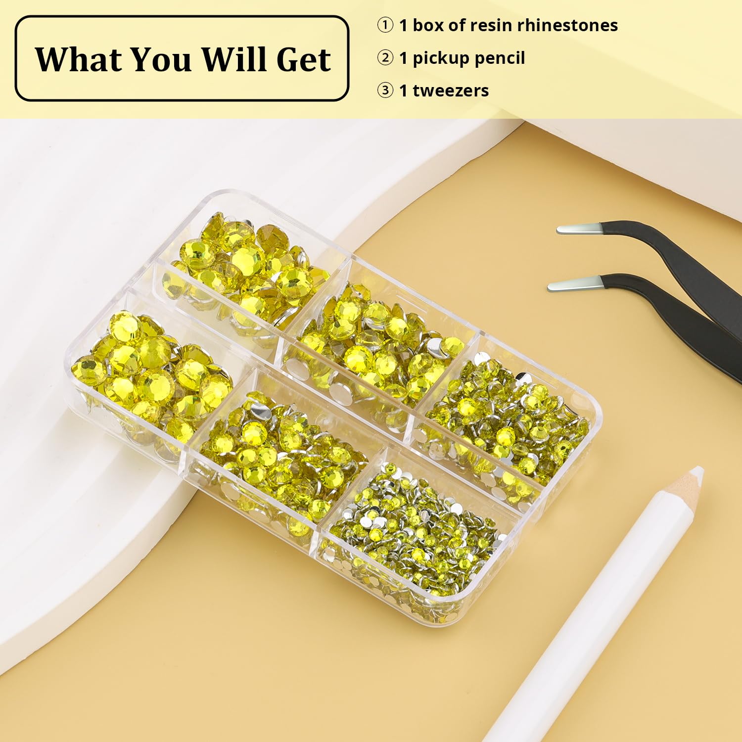Resin Rhinestones for Crafting, 1 Box Lemon Yellow Multi Sizes Flatback Bedazzling Crystals for Crafts Nail Art Deco, Non Hotfix Gems Charms for Tumbler Shoes Clothing Fabric Face Makeup-BrightBean Baby