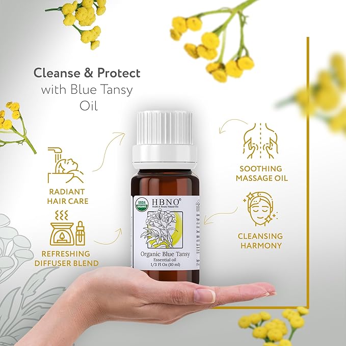 HBNO USDA Certified Organic Blue Tansy Essential Oil - 1/3 OZ (10 ml) Travel Size - Perfect for Aromatherapy, DIY, Candle Making, Soap Making, Diffusers - Blue Tansy Essential Oils-BrightBean Baby