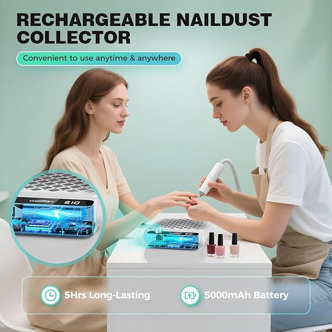 Rechargeable Nail Dust Collector, 980PA Portable Cordless Nail Vacuum Dust Collector Fan with Filter Papers (30 Pcs) for Acrylic Nail Polishing & Manicure Pedicure at Nail Salon & Home - White-BrightBean Baby