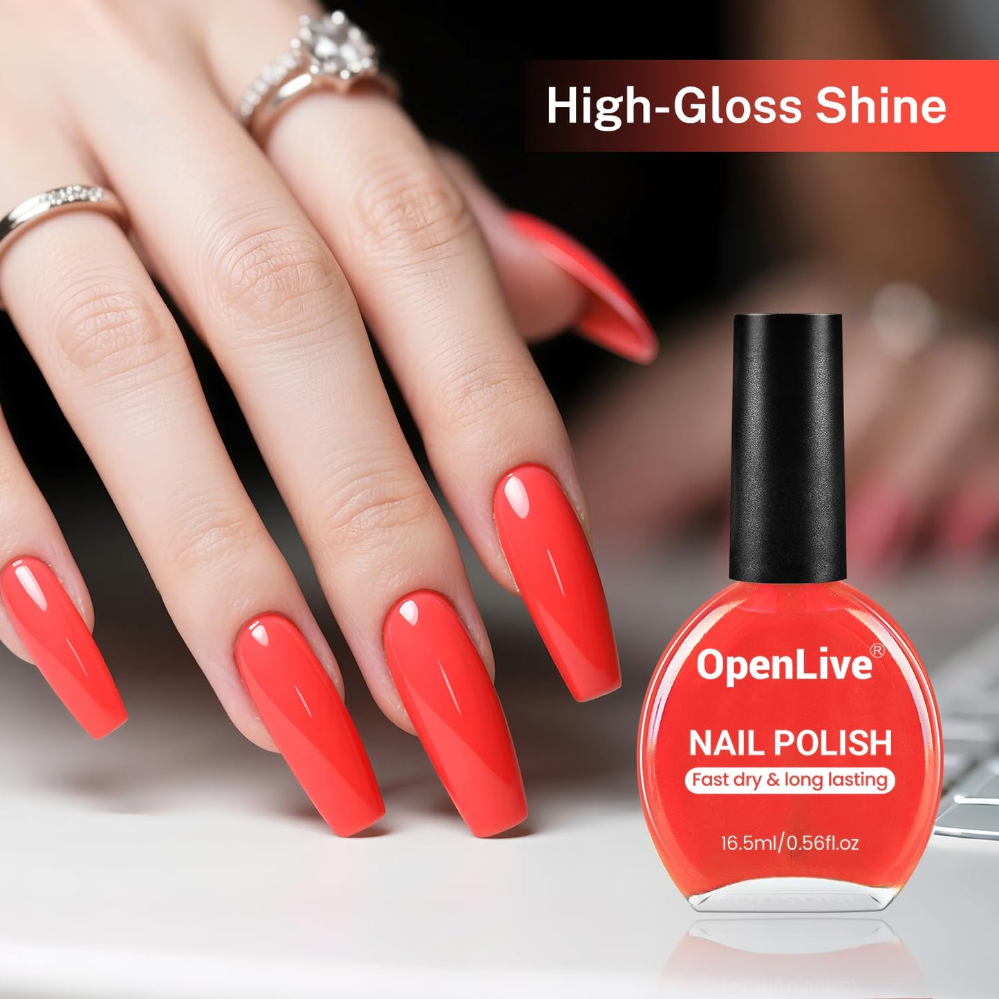 16.5ml Neon Red Nail Polish Glossy Shine Finish Large Volume Quick Dry Nail Polish, Long Lasting Shine, Fingernail Toenail Nail Art DIY Home Travel Nail Art Gift-BrightBean Baby