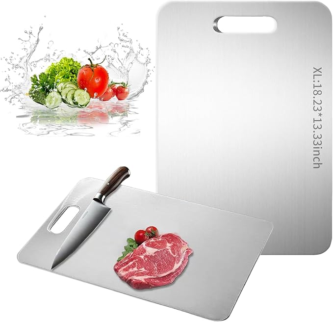 Katuchef Titanium Cutting Board - New Upgrade 100% Pure Titanium Cutting Boards for Kitchen Double Sided Non Toxic Cutting Board,Hygiene Durable Dishwasher Safe Chopping Board (18.11IN*11.81IN)