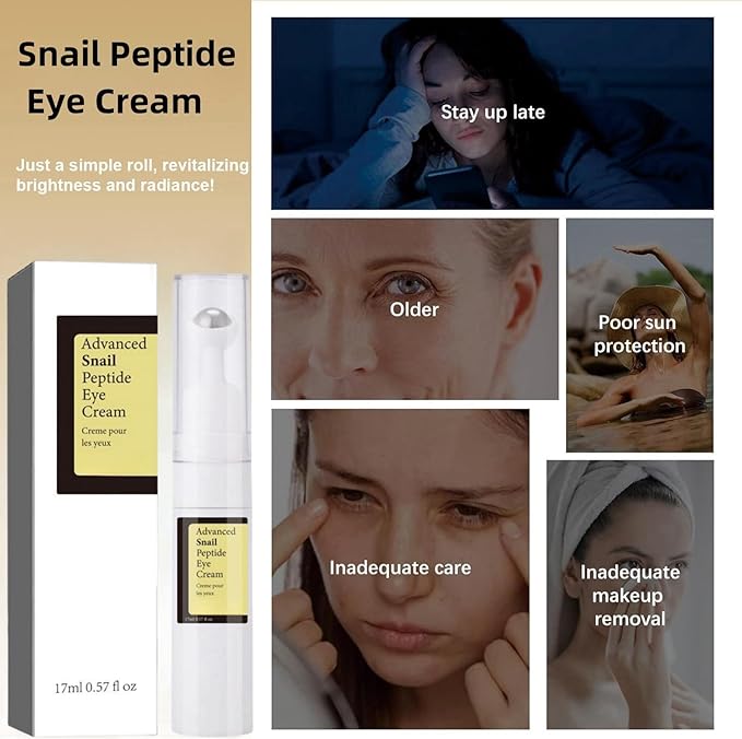 Snail Peptide Eye Cream, Snail Mucin Eye Cream Contains Niacinamide, Hyaluronic Acid To Reduce Wrinkles, Dark Circles, Puffiness and Fine Lines 17 ML-BrightBean Baby