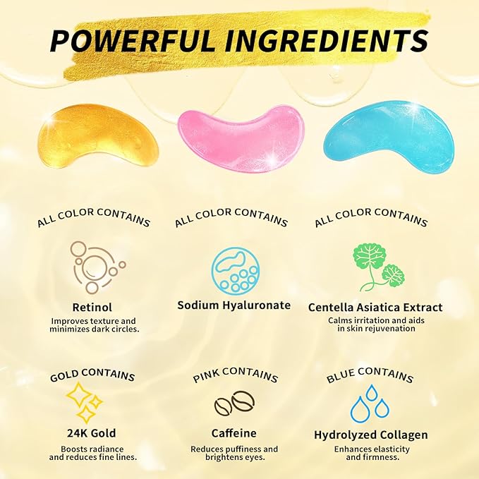 Under Eye Patches(12 Pairs), 24K Gold, Caffeine, Retinol Eye Masks for Puffy Eyes, Wrinkles, Dark Circles, Undereye Bags Treatment - Restoring & Awakening & Moisturizer Skin care Gift for Women-BrightBean Baby