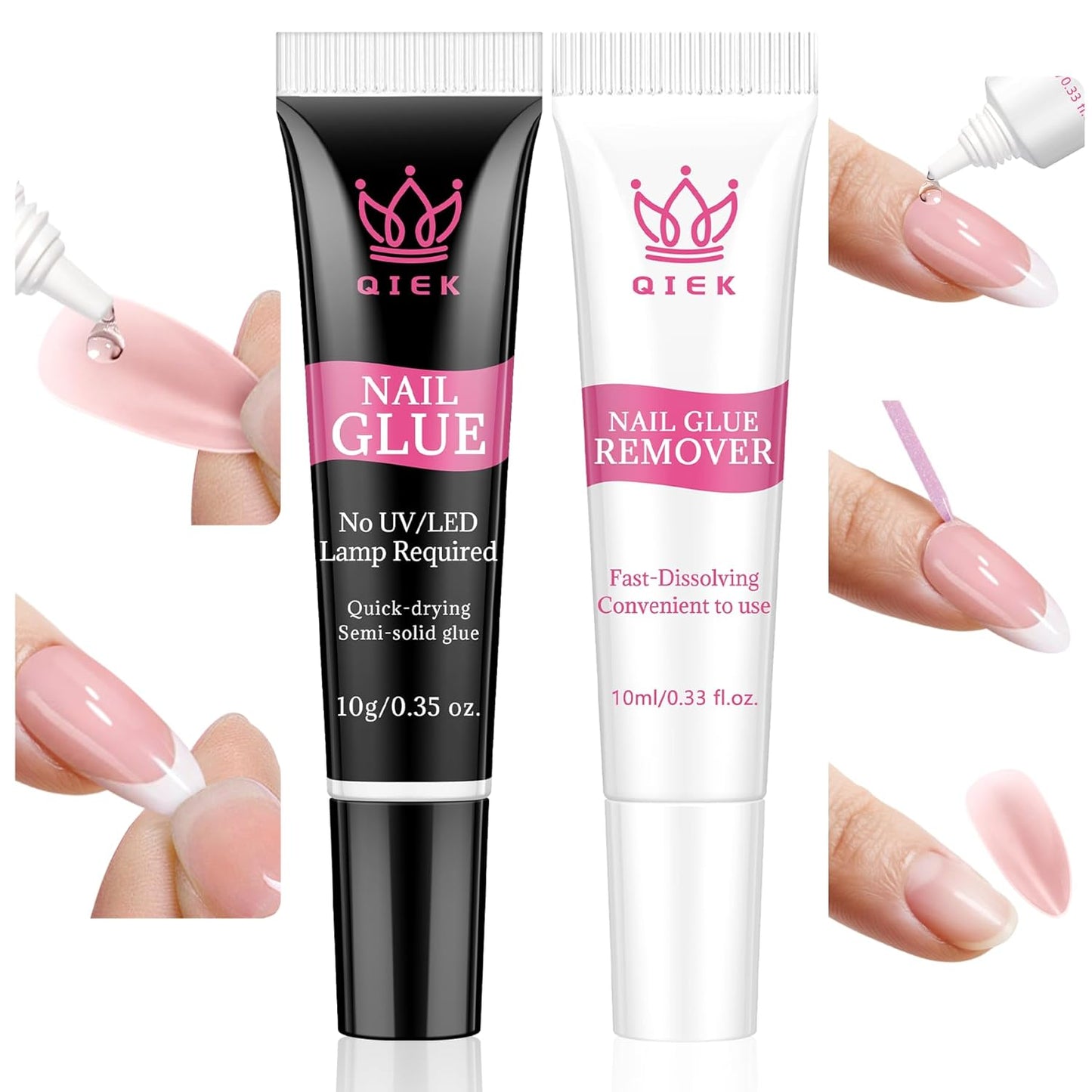 No-Lamp Nail Glue & Remover Set for Press Ons, 10ml Quick Dry 28 Days Super Strong Hold Glue on Nails, 10g Gentle Easy Removal with Tools Set for Beginner DIY Home, Not for Gel Polish Base Coat-BrightBean Baby