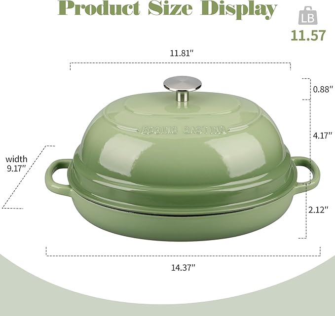 Enameled Oval Cast Iron Dutch Oven Pot with Lid 6QT - Bread Dutch Oven Pistachio Green