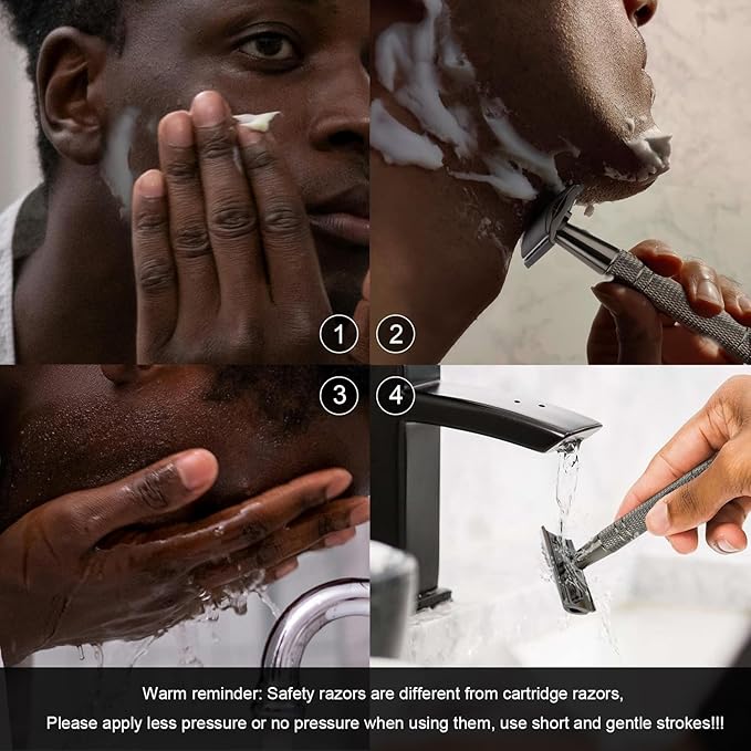 Gun Black Safety Razor, Single Blade Razors for Men & Women, with 10 Stainless Steel Double Edge Blades, Reusable Metal Razor, 1 Blade Razors, Eco-Friendly, Smooth and Close Shave, Plastic Free-BrightBean Baby