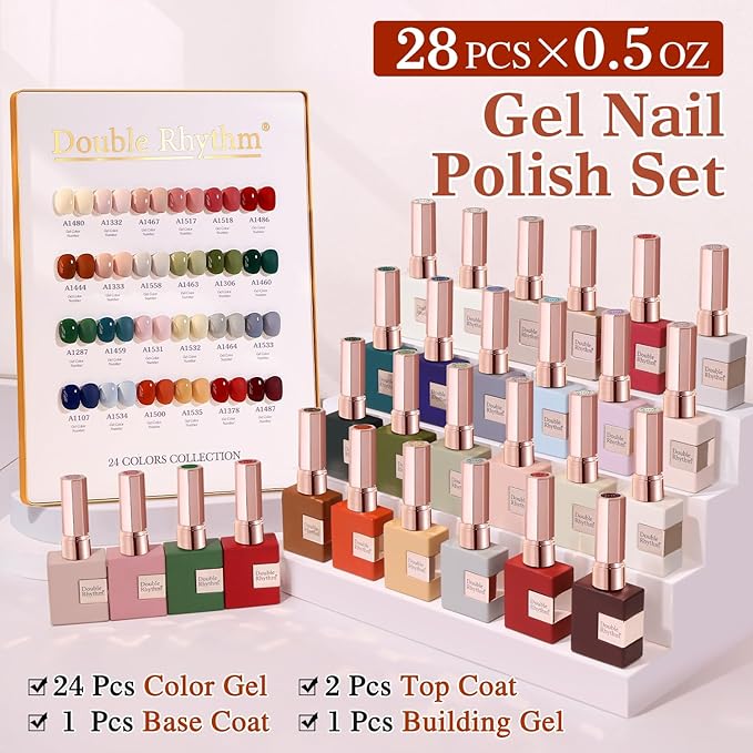 Double Rhythm 28Pcs 0.5Oz Gel Nail Polish Set Same Color Same Bottle Soak Off Gel Polish Kit Nail Art Manicure Salon DIY at Home for Women (Burgundy Green Collection-T24-1)-BrightBean Baby