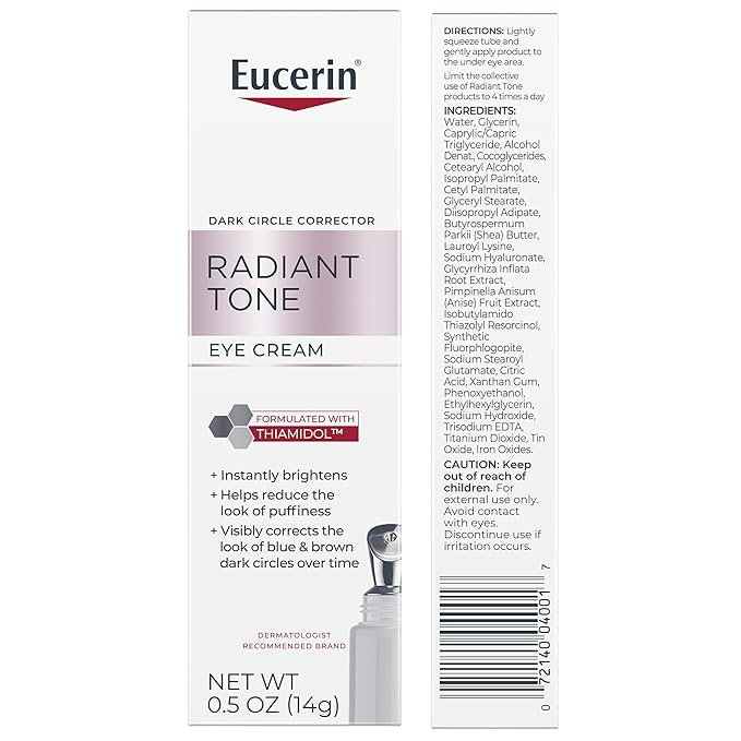 Eucerin Radiant Tone Eye Cream Dark Circle Corrector, Eye Brightening Cream with Thiamidol and Hyaluronic Acid, Helps Reduce the Look of Eye Puffiness, 0.5 Oz Tube-BrightBean Baby