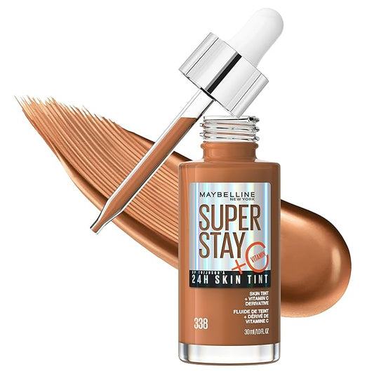 Maybelline Super Stay Up to 24HR Skin Tint, Radiant Light-to-Medium Coverage Foundation, Makeup Infused With Vitamin C, 338, 1 Count-BrightBean Baby