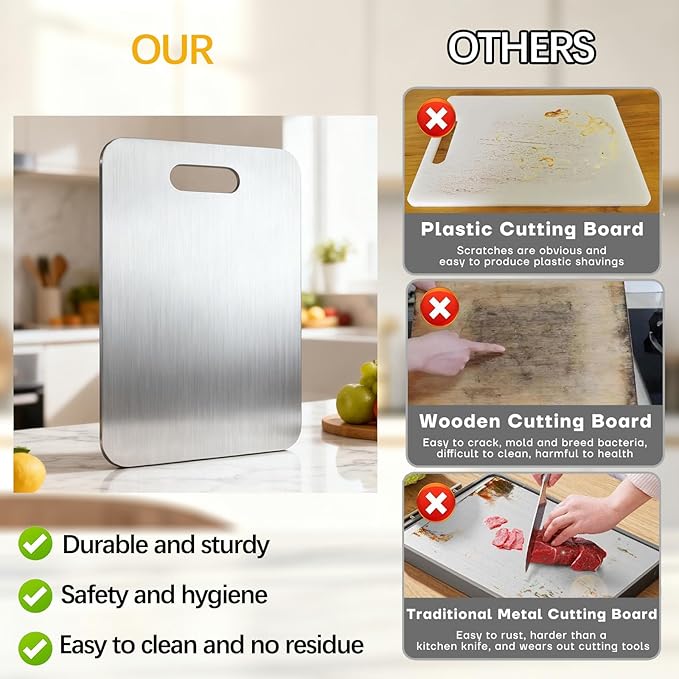 Titanium Cutting Board,100% Pure Titanium Cutting Boards for Kitchen,2026 New Non Toxic,Double-Sided Food Grade Chopping Board for Meat,Vegetable,Fruit,Outdoor Camping(S+M+L-3PC)