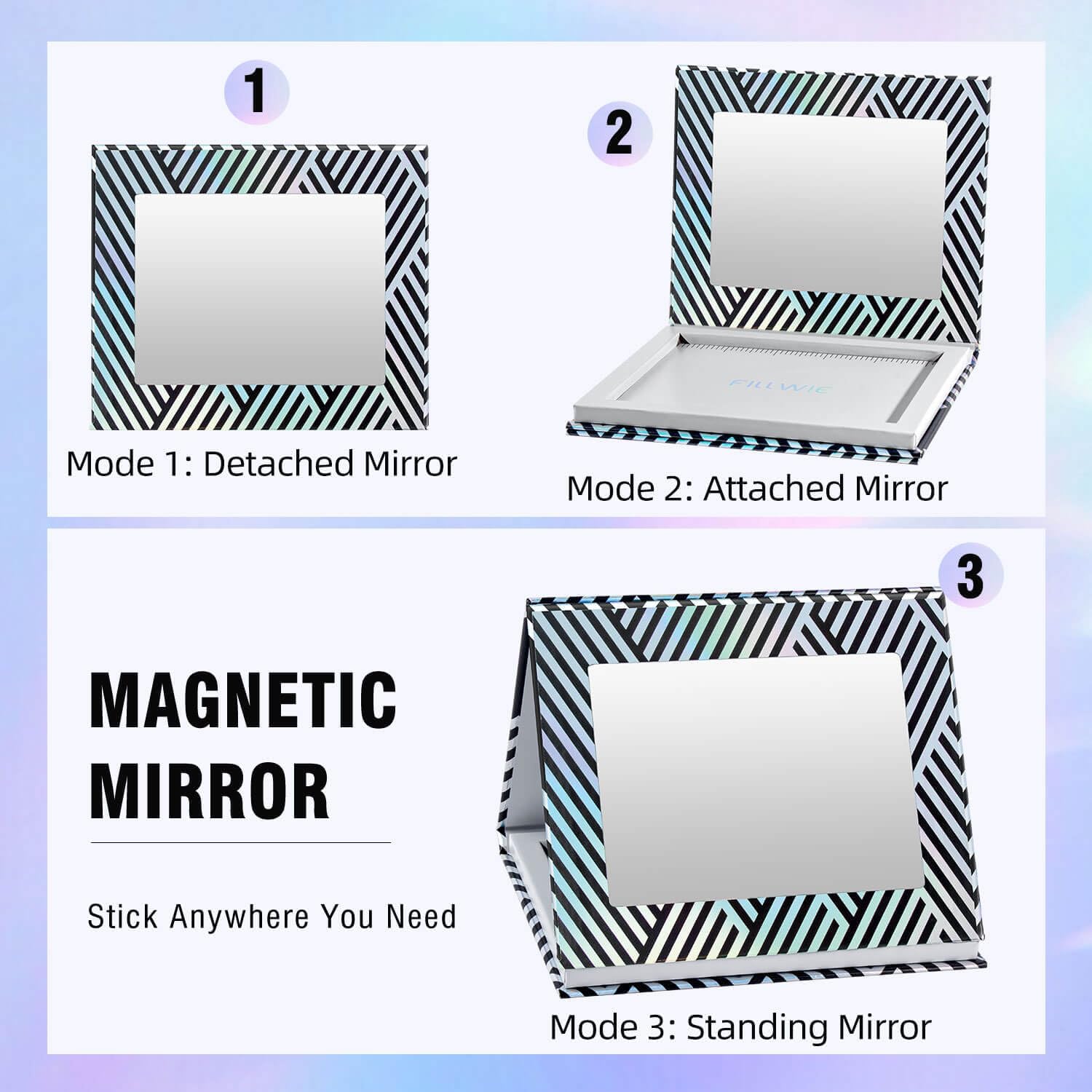 Empty Magnetic Makeup Palette with Mirror, Spatula, 20 Metal Stickers, Suitable for Eyeshadow Lipstick Blush Powder Highlighter and Contour, DIY Refillable, Holographic Stripes (Black, Medium)-BrightBean Baby