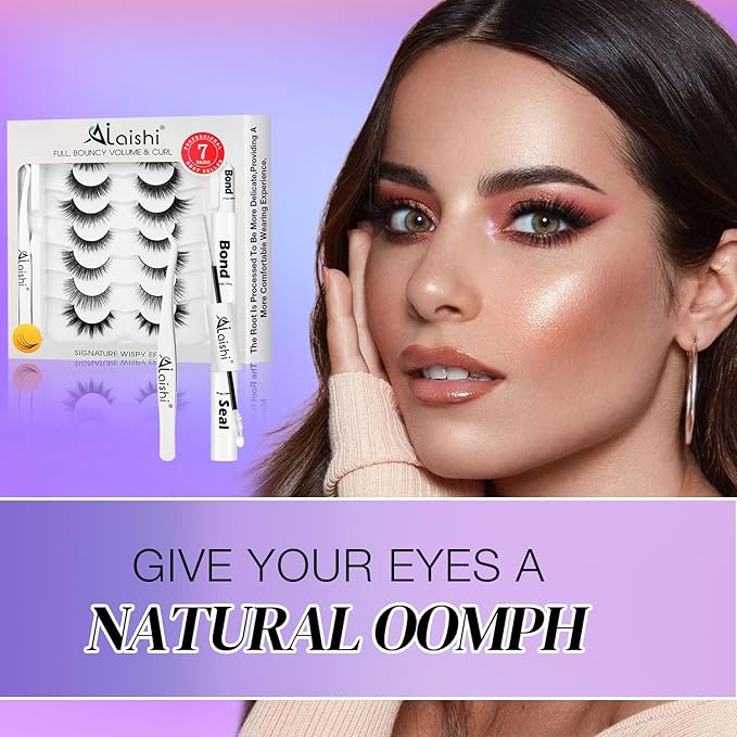 Wispy False Eyelashes Kit With Bond, Seal and Tweezer, 7 Pairs Natural Look Fake Cat Eye Lashes Strips Thin Band Extensions Waterproof Easy Eyelashes for Beginners RQ7Variety Mix-BrightBean Baby