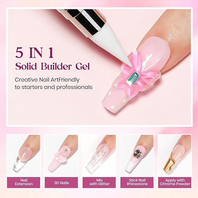 MIZHSE Solid Builder Gel for nails, 3 Colors Sculpting Gel for Nails, Clear White Pink Non-Sticky Hand 3D Nail Art Building Carving Modeling Hard Nail Extension Manicure Salon Home DIY Gift-BrightBean Baby