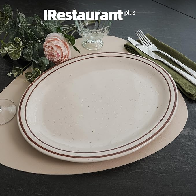 Stoneware Narrow Rim Brown Speckle, Oval Platter 13.5" x 10.5", Case of 12