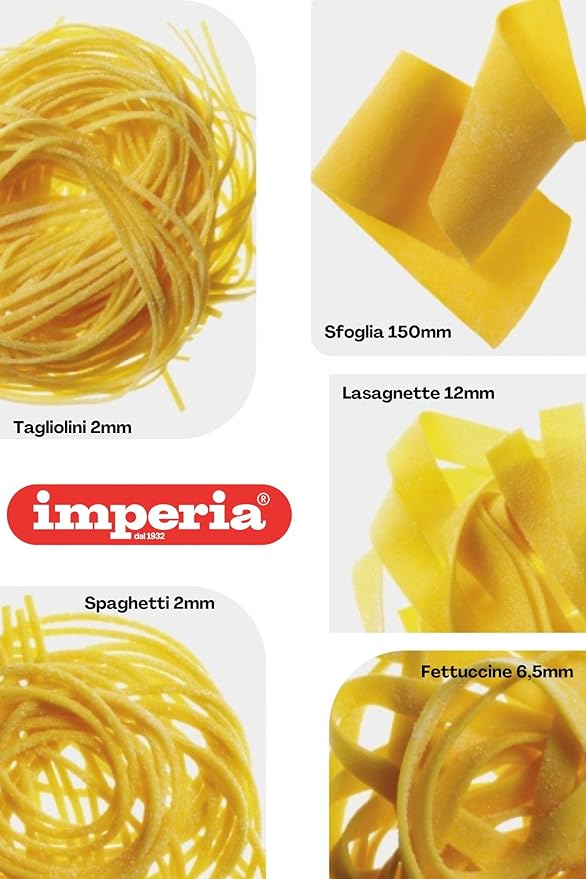 Imperia Pasta Maker Deluxe Gift Set w Accessories- Includes Pasta Machine, Ravioli Mold Press, Wooden Rolling Pin plus 2 Cutter Attachments for Adjustable Thicknesses- Made in Italy Steel Construction