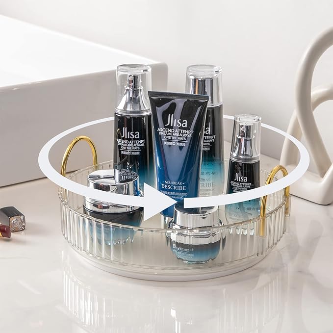 Rotating Makeup Organizer for Vanity, High-Capacity Skincare Clear Make Up Storage Perfume Organizers Cosmetic Dresser Organizer Countertop 360 Spinning (Clear, 1 Tier)-BrightBean Baby