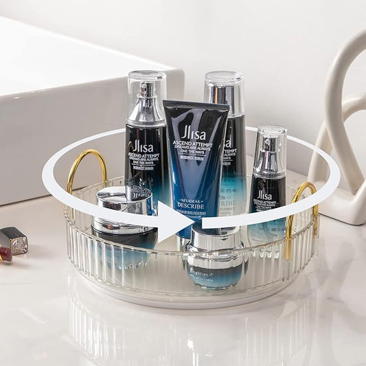 Rotating Makeup Organizer for Vanity, High-Capacity Skincare Clear Make Up Storage Perfume Organizers Cosmetic Dresser Organizer Countertop 360 Spinning (Clear, 1 Tier)-BrightBean Baby