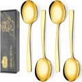 4 Piece Stainless Steel Serving Spoons Set - 4 Large Spoons, 9.2-Inch, Dishwasher Safe, for Parties/Kitchen/Buffet/Catering,Gold