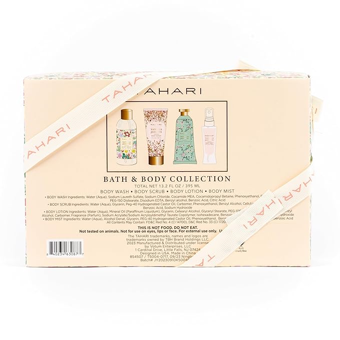 Tahari Spa Gift Set for Women, Vanilla Jasmine Spa Set, Bath Kit for Women Gift Set Includes Body Lotion, Body Wash, Body Scrub, Lotion Gift Set for Women, Birthday Gifts For Women - (Floral)-BrightBean Baby