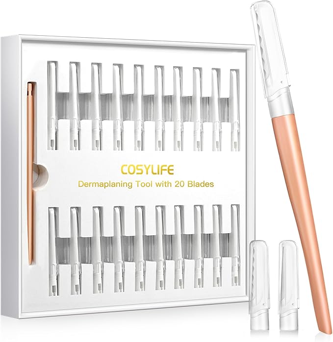 Dermaplaning Tool for Face Exfoliation, with 20 Replaceable Blades, Facial Shaver/Eyebrow Razor, Peach Fuzz Removal Eyebrow Shaper for Women, Easy to Use Dermaplaner Help Exfoliate and Smooth Skin-BrightBean Baby