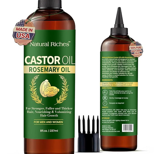 Natural Riches Castor Oil with Rosemary Oil, 8 fl oz, For Stronger, Fuller and Thicker Hair Growth - Organic Castor Oil with Rosemary Oil Premium Grade hair treatment-BrightBean Baby