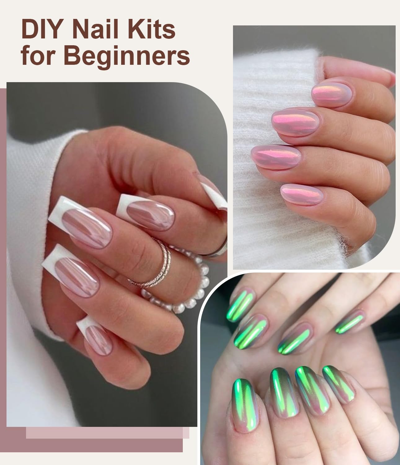 Mermaid Pearl Chrome Nail Powder: 8 Colors Mirror Effec Chocolate/Coffee/Copper Chrome Nail powder，Magic Mermaid Pink Chrome Nail Powder Pigment for Nail Art Design Home DIY（Purple/Green）-BrightBean Baby