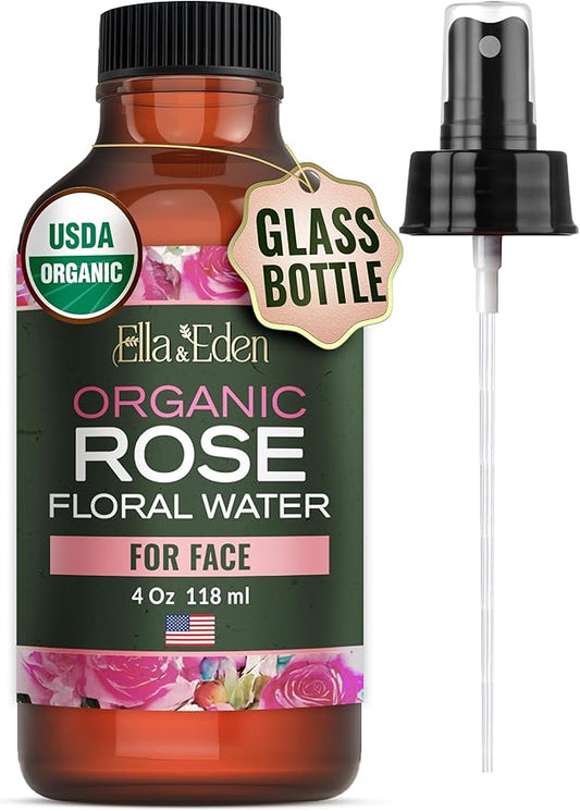 Ella & Eden Organic Rose Water Spray for Face, Hair 4 Fl Oz | USDA Certified 100% Pure Steam Distilled Hexane-Free | Hydrating, Refreshing Facial Mist for All Skin Types-BrightBean Baby