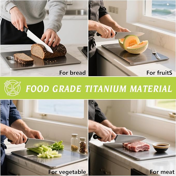Titanium Cutting Boards For Kitchen, 100% Pure Cut Titanium Cutting Board, Food Grade Quality, Double-sided non-toxic, Easy To Clean, Dishwasher Safe And Will Not Absorb Odors(18L*10W)