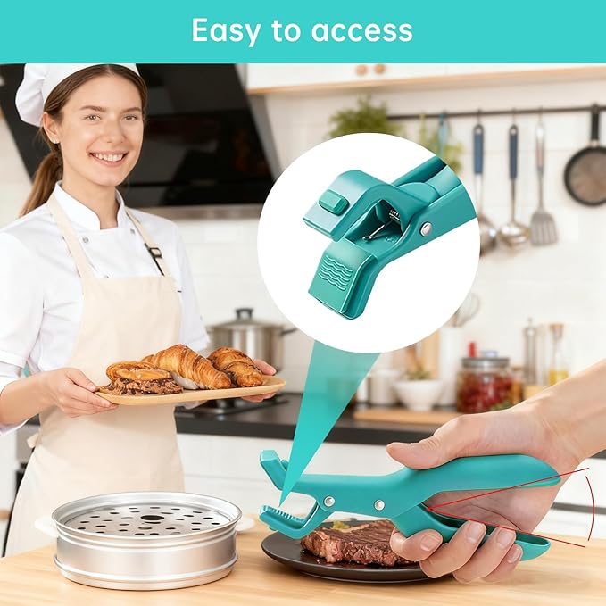 2Pc Hot Plate Gripper Tongs, Silicone Non-Slip Kitchen Utensil, Heat Insulation Anti-Scald Bowl Holder Clip for Cooking (Red + Red)