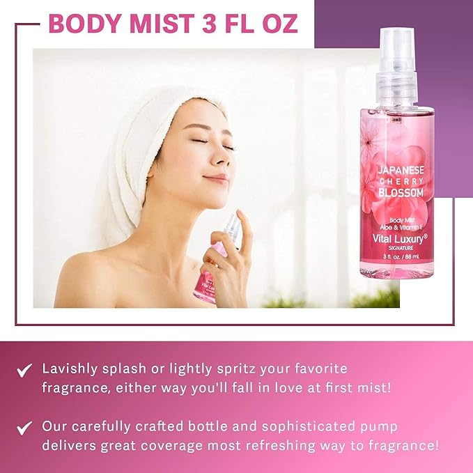 Bath & Body Kit Japanese Cherry Blossom, 3 Fl Oz, Ideal Skincare Gift, Home Spa Set, Includes Body Lotion, Shower Gel and Fragrance Mist, Perfect for Christmas Gifts and Festive Pampering-BrightBean Baby